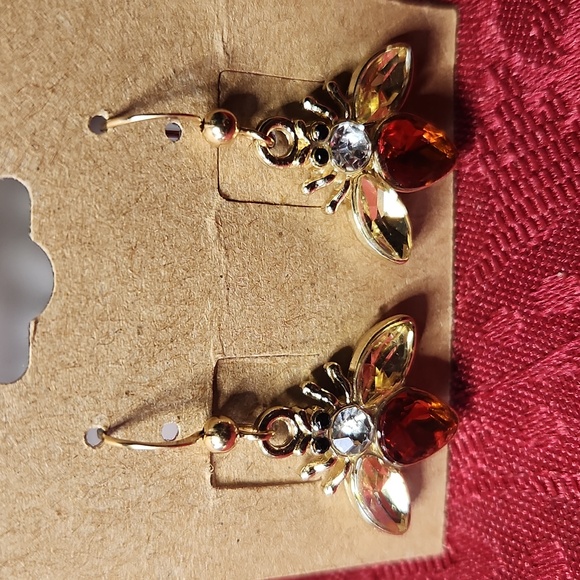 Handmade Jewelry - “Queen Bee” Royal Crystal Gold Insect on 14kt Gold Filled Hook Earrings
